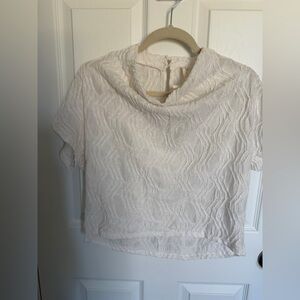 Anthropologie Ivory Textured Short-Sleeve Cowl Neck Top